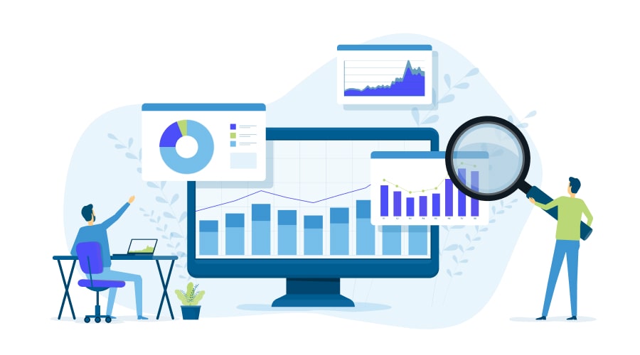 Computer showing graphs